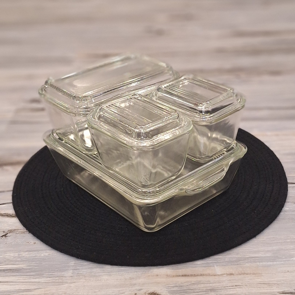 8pcs Clear Pyrex Fridgie Set , Vintage Refridgerator Dishes, Pyrex 501 502 503